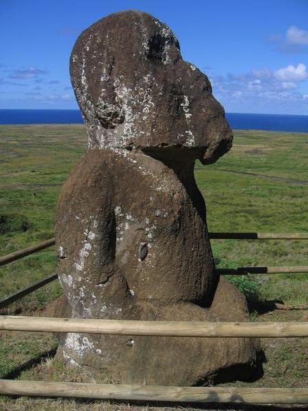 A kneeling Moai