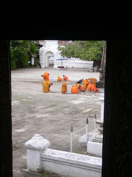 Monks working