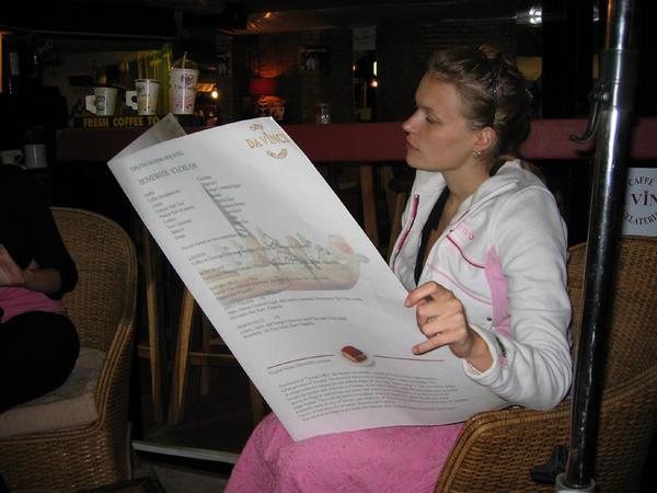 Emily reading the menu