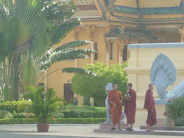 Monks roam the grounds