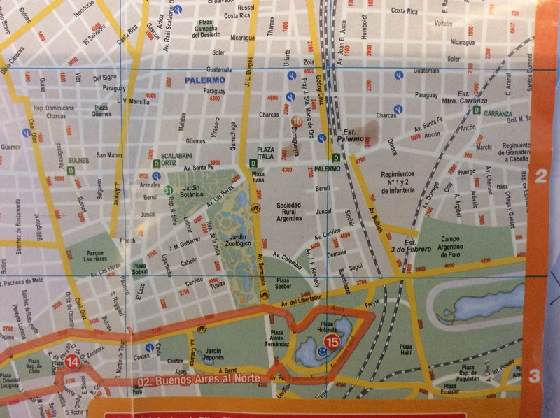Bike map, orange lines are bike tour