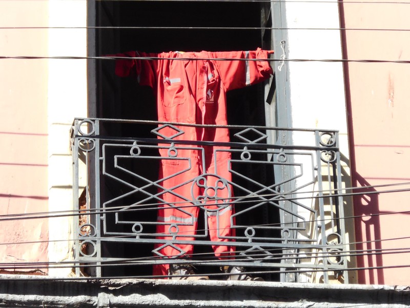 A fireman's clothes airing out after the fire