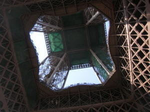 looking up in to the Eiffel Tower