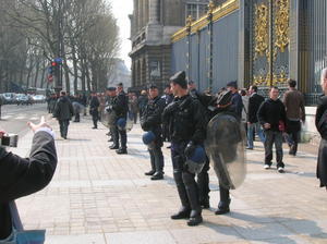 Riot police because of a small demonstration