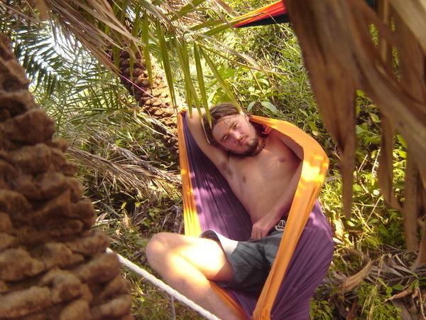 alex relaxing in his hammock at the camp out