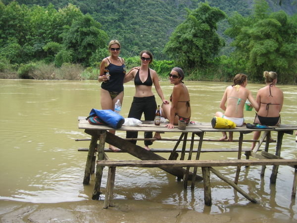 Tam, Jen and I tubing on the Nam Song, Vang Vieng