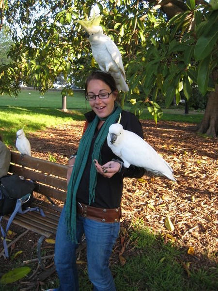 Jen with cockatoos