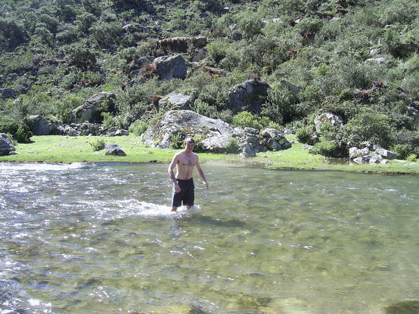 Dom braving the water!