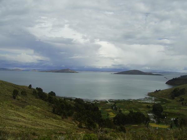 View from the bus over Lake Titicaca on the Bolivian side
