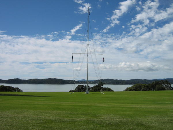 Flagpole marking the orginal site for the signing of Waitangi Treaty