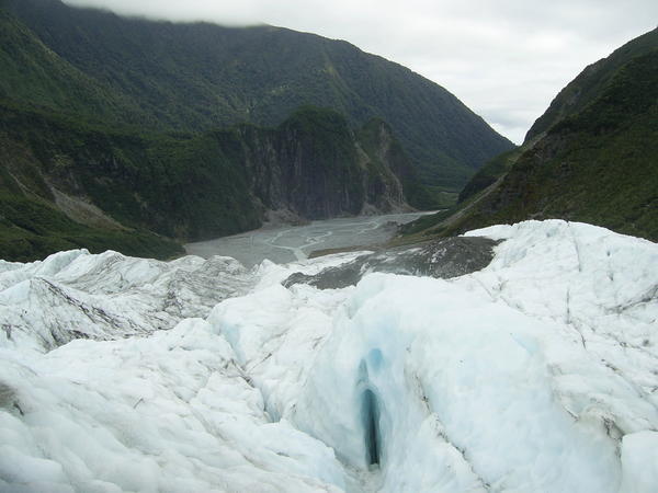 Looking down Fox glacier from where we'd come