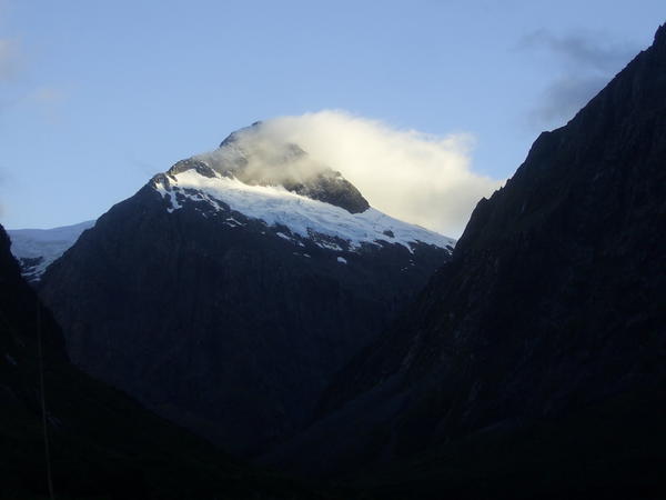 Snowcapped mountain at Milford