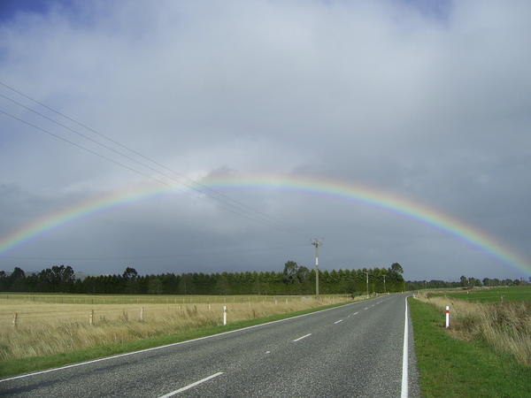 Full rainbow over the road to Invercargill