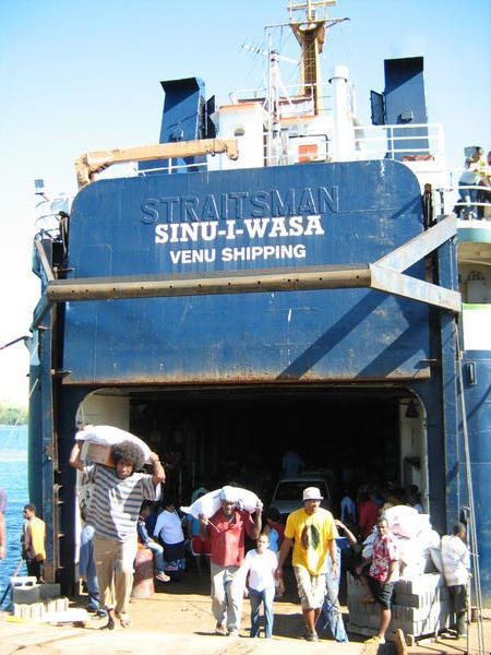 Our cargo ship being loaded for our return journey to Suva