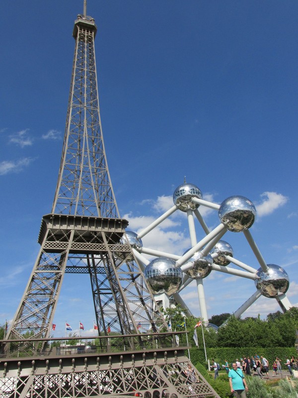 Mini-Europe - fake Eiffel Tower and real Atomium.