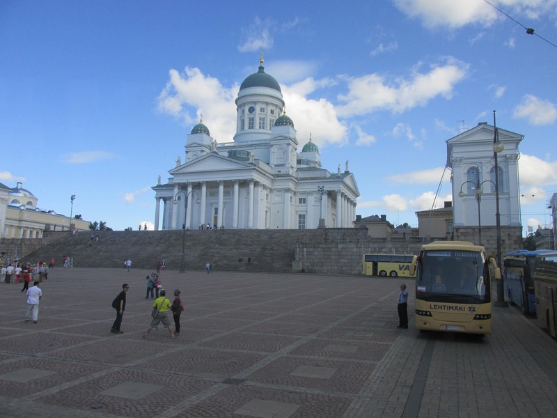 Senate Square, dominated by teh impressive Helsinki Cathedral.