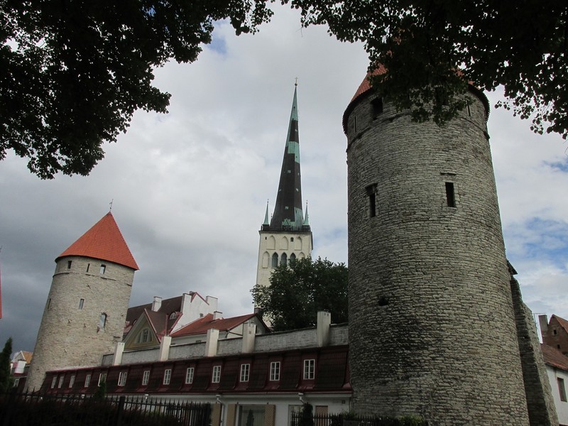 Part of the old fortifications with St Olav's Church behind.