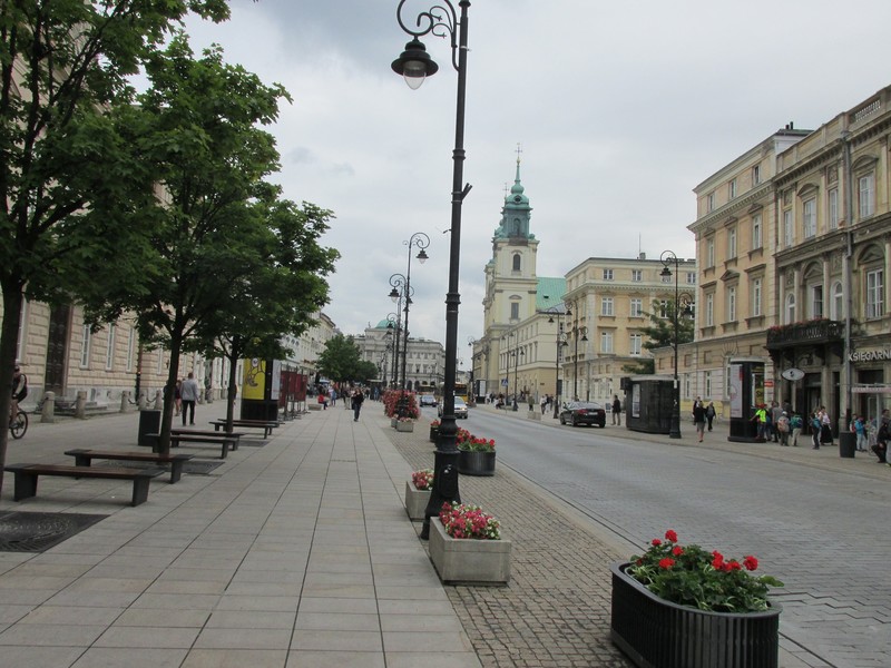 Looking up the beautiful street of Nowy Swiat in Warsaw.