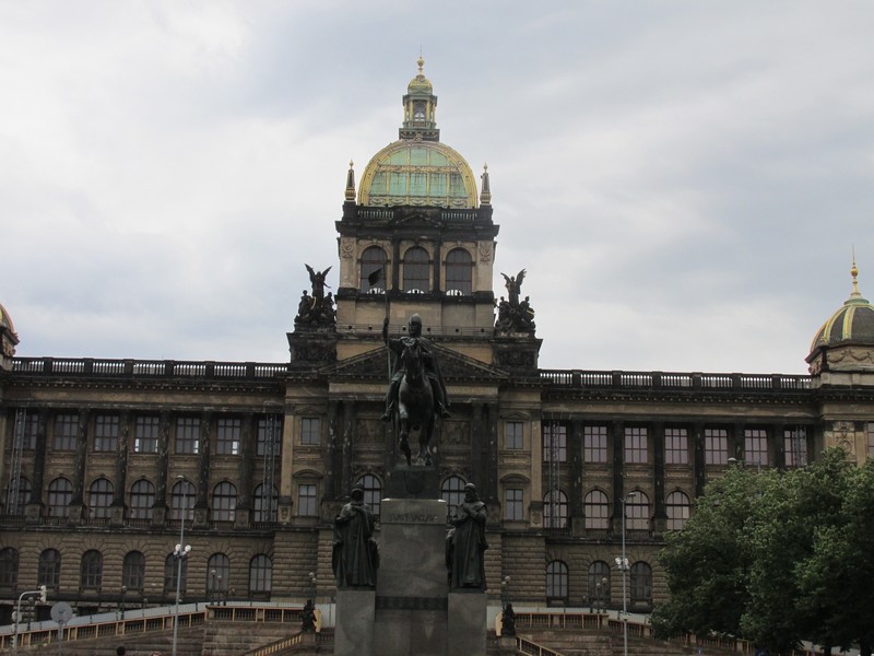 Wenceslas Square with the Wenceslas Monument and Czech National Museum prominent.