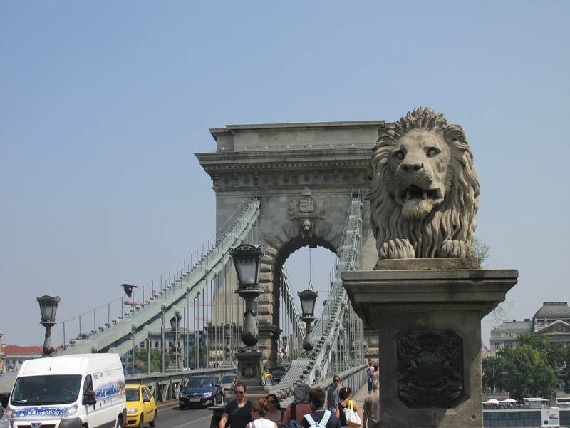 The Chain Bridge which spans the Danube, from the Buda side.