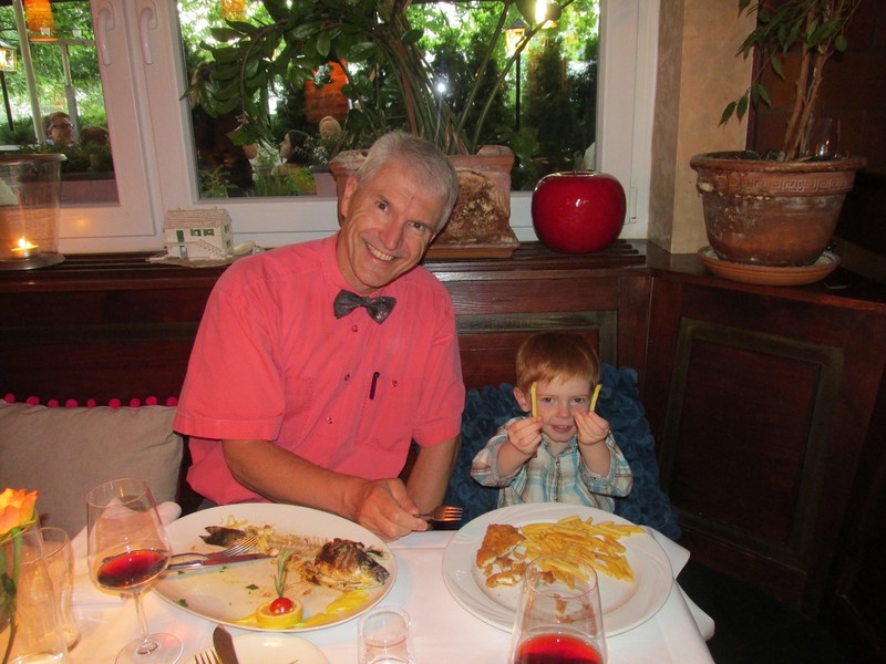 Rainer and Zachary at dinner in Darmstadt.