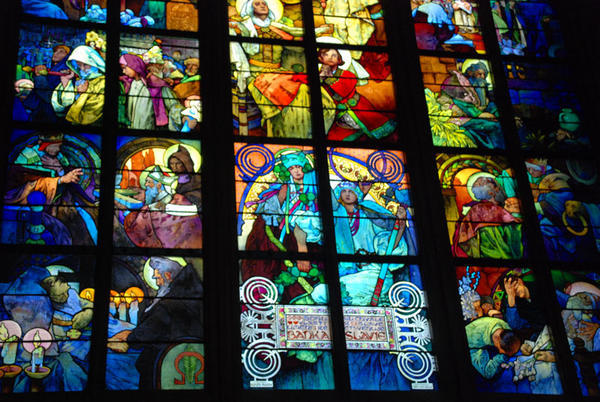 Stained glass window in the Prague cathedral