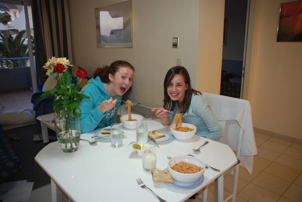 Our first meal, cooked in our very own, fully equipped kitchen in our suite