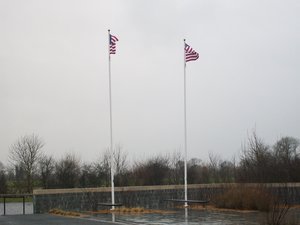 American Flags flying at Pointe du Hoc