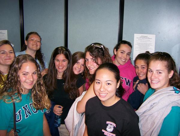 UNCW softball girls in an elevator
