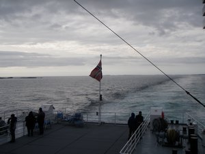 The Norwegian flag on the back of the ferry