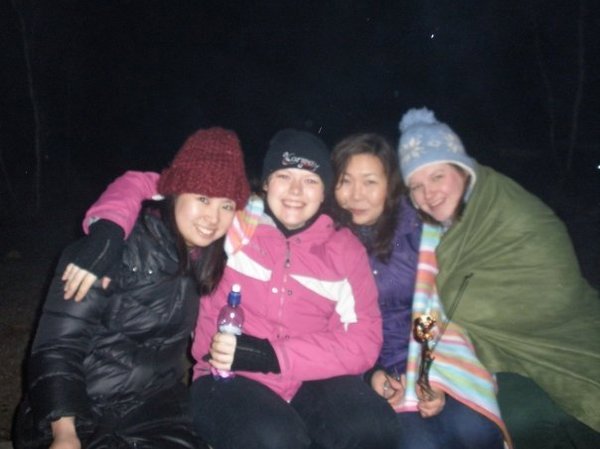 Tomomi, me, Anya, and Destinee trying to stay warm!