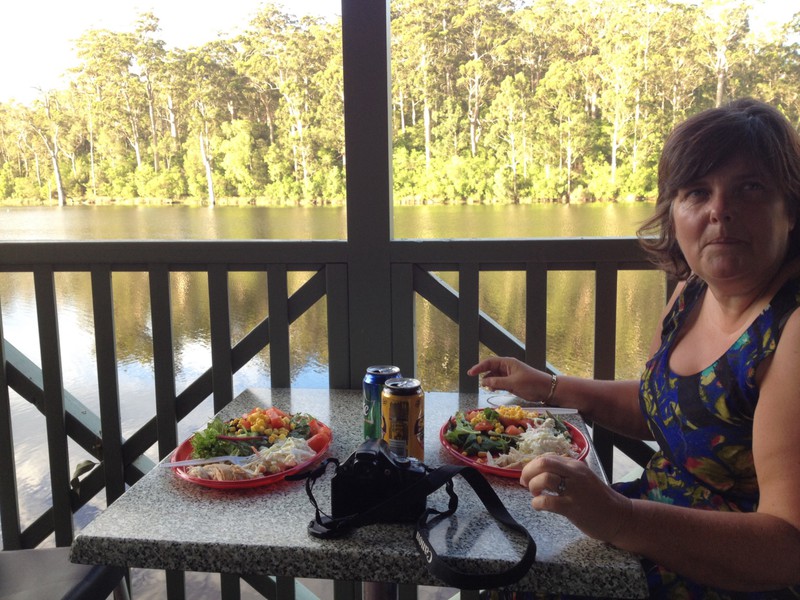 Chicken and salad on our decking, yum yum 