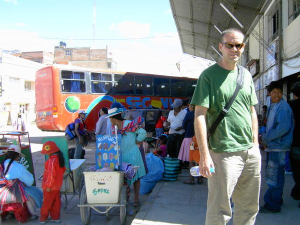 Dave at the bus station in Bolivia