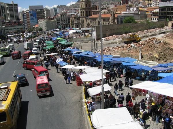The local street market from the bridge.