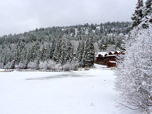 Pyramid Lake Resort after a snowfall