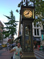 Me blowing the pipes at the Gastown Steam Clock