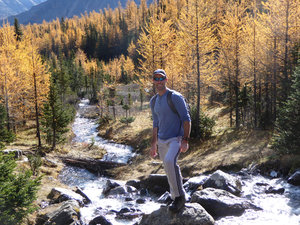 Me at the trickling stream in Larch Valley