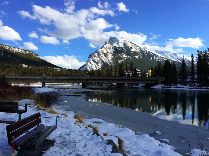 View of the main crossing bridge over the river in Banff
