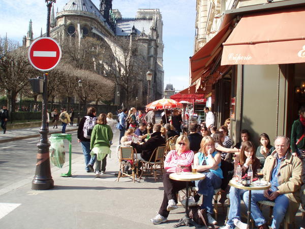 Outdoor cafes and crepe stands