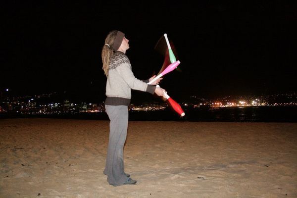 Esther Juggling on the Beach in Welly