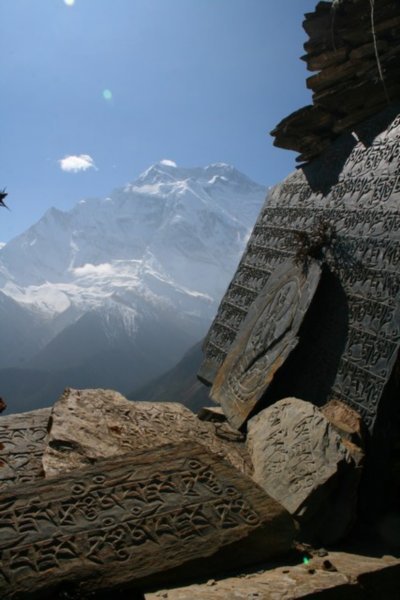 Annapurna II Looming Behind A Mani Wall