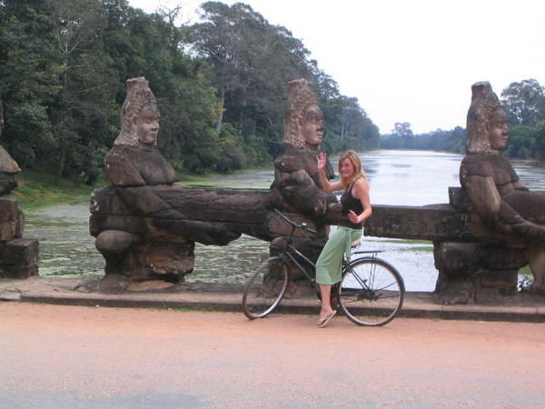 Melissa on the bike outside Angkor Thom
