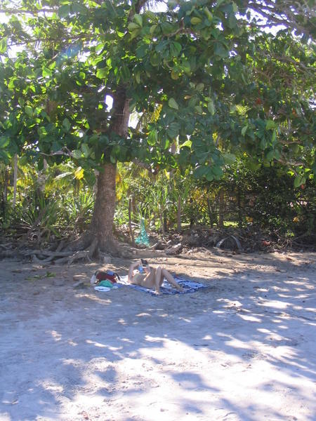 Irene readin under our shade tree