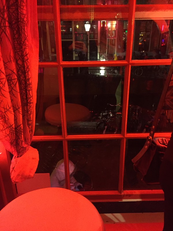 Inside the red lit window