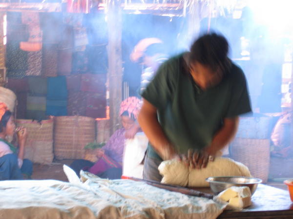 rolling dough, market at Indein