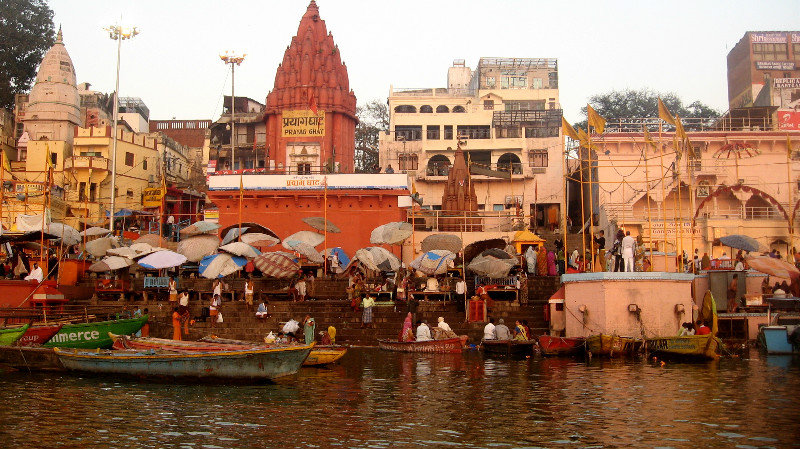 A Varanasi Ghat from the Ganges
