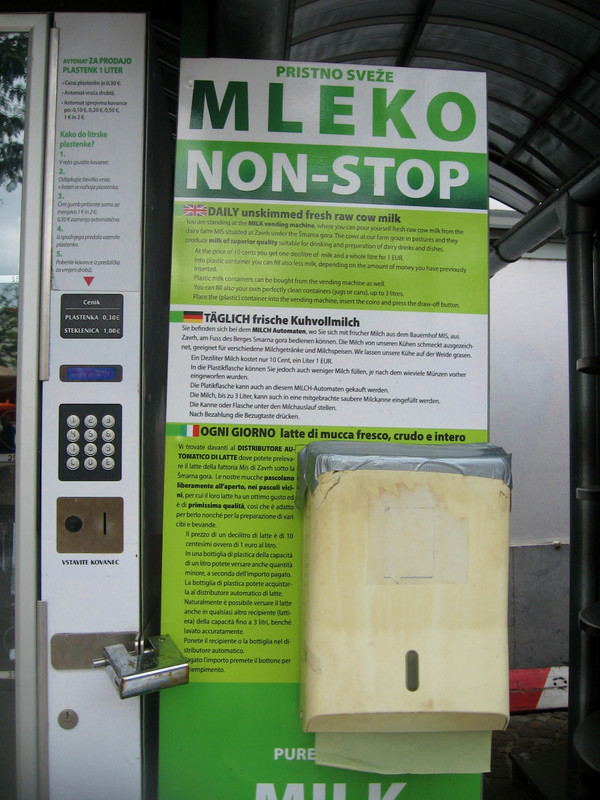 Fresh Milk Vending Machine in Central Ljubljana Market