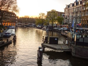 Sunset time on Amsterdam canal 