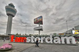 The greeting sign outside Schiphol Airport