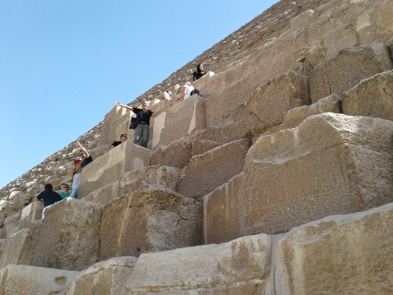 Climbing the face of the Pyramid to the gate at the entrance to the tunnel 